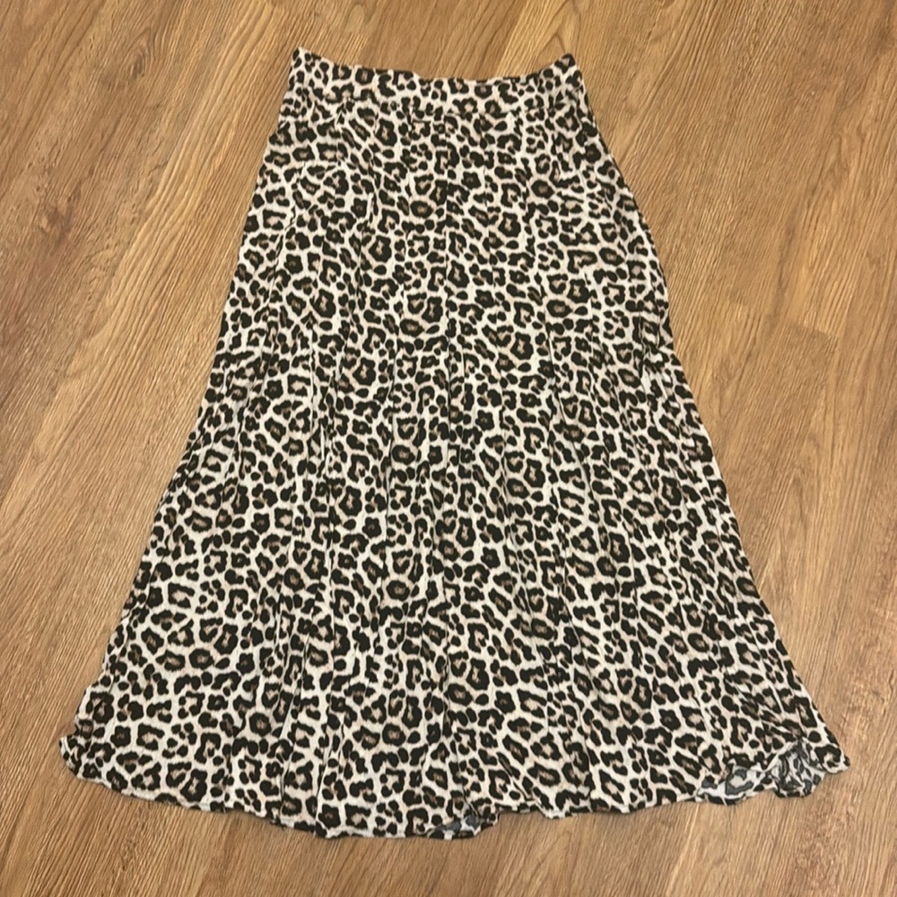 H&M Leopard Print Midi Skirt in Black and Cream